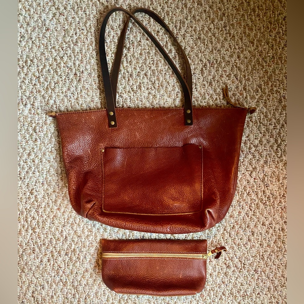 Portland Leather Goods Large Tote and Makeup Bag Purse